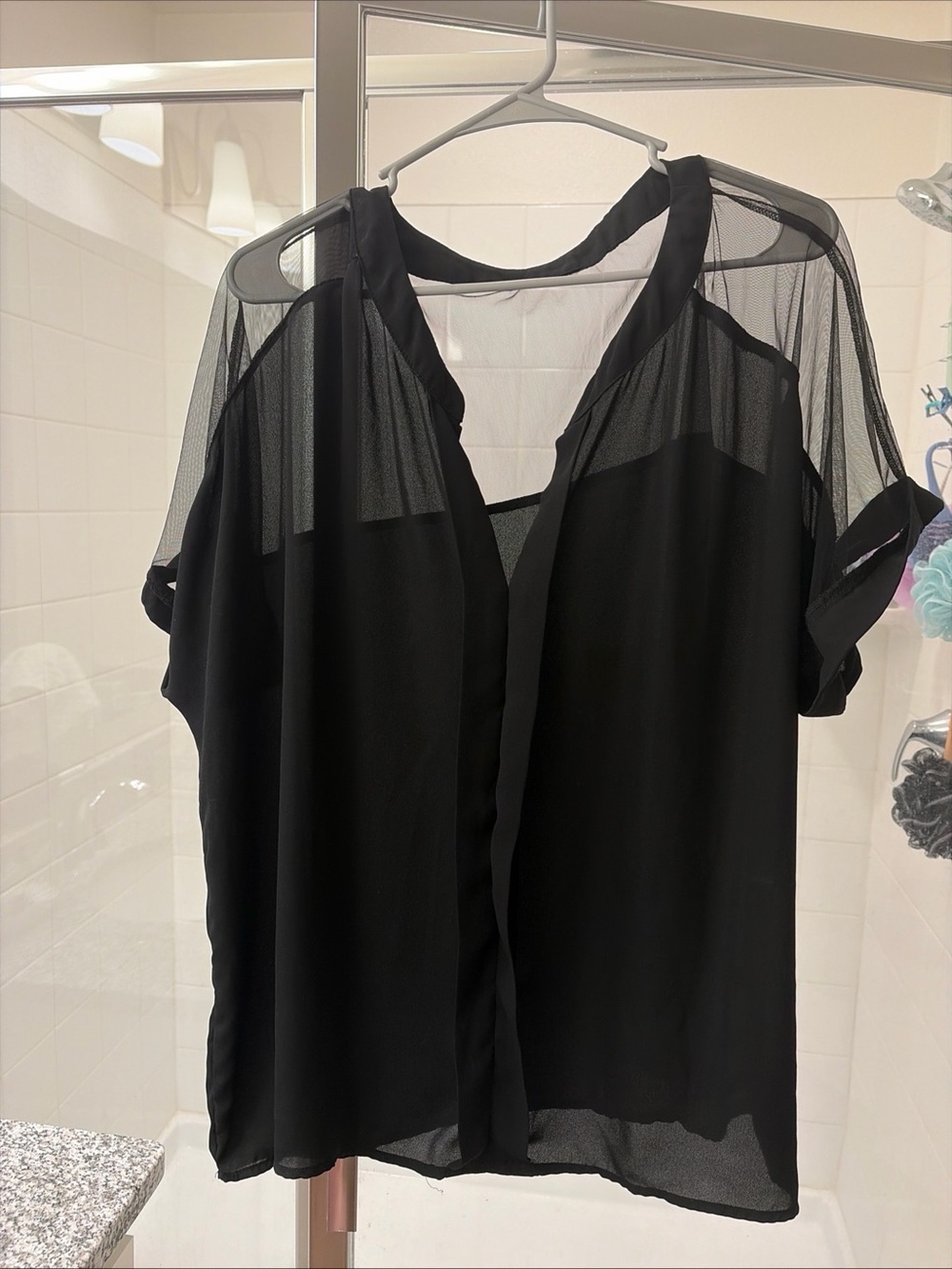 Sheer-Panel Black Women's Top